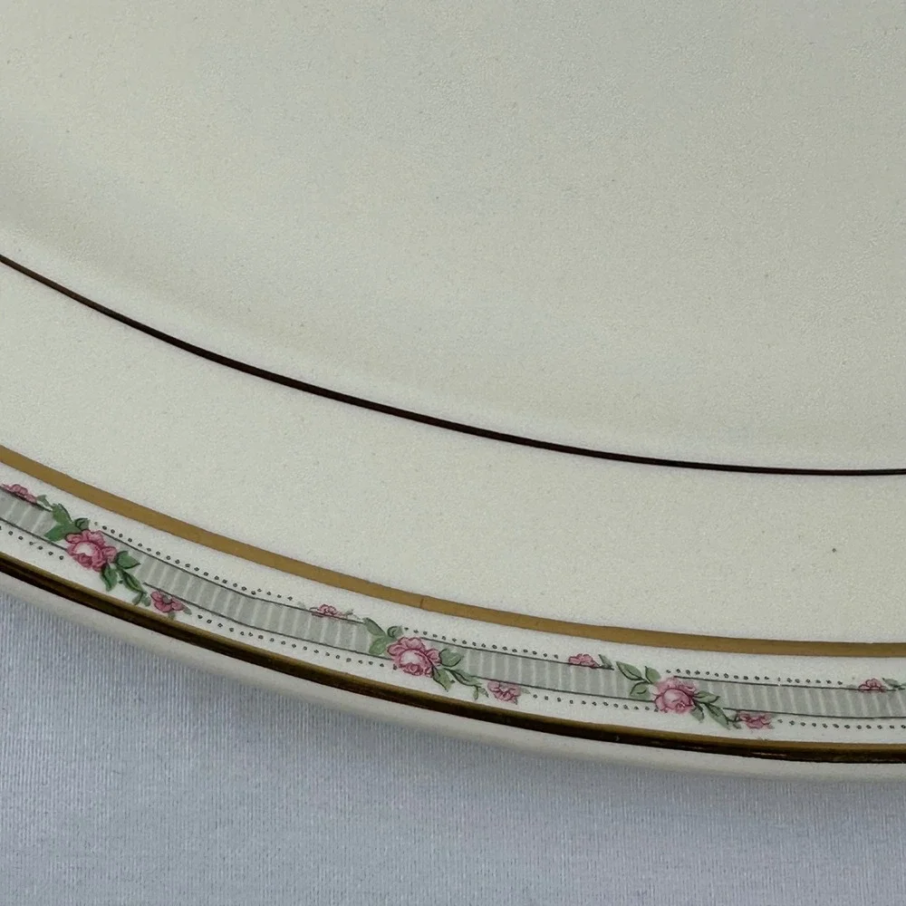 Vtg Taylor Smith Taylor TS&T Rosebud Platter‎ Gold Gilt 15 inch 1945 Ironstone